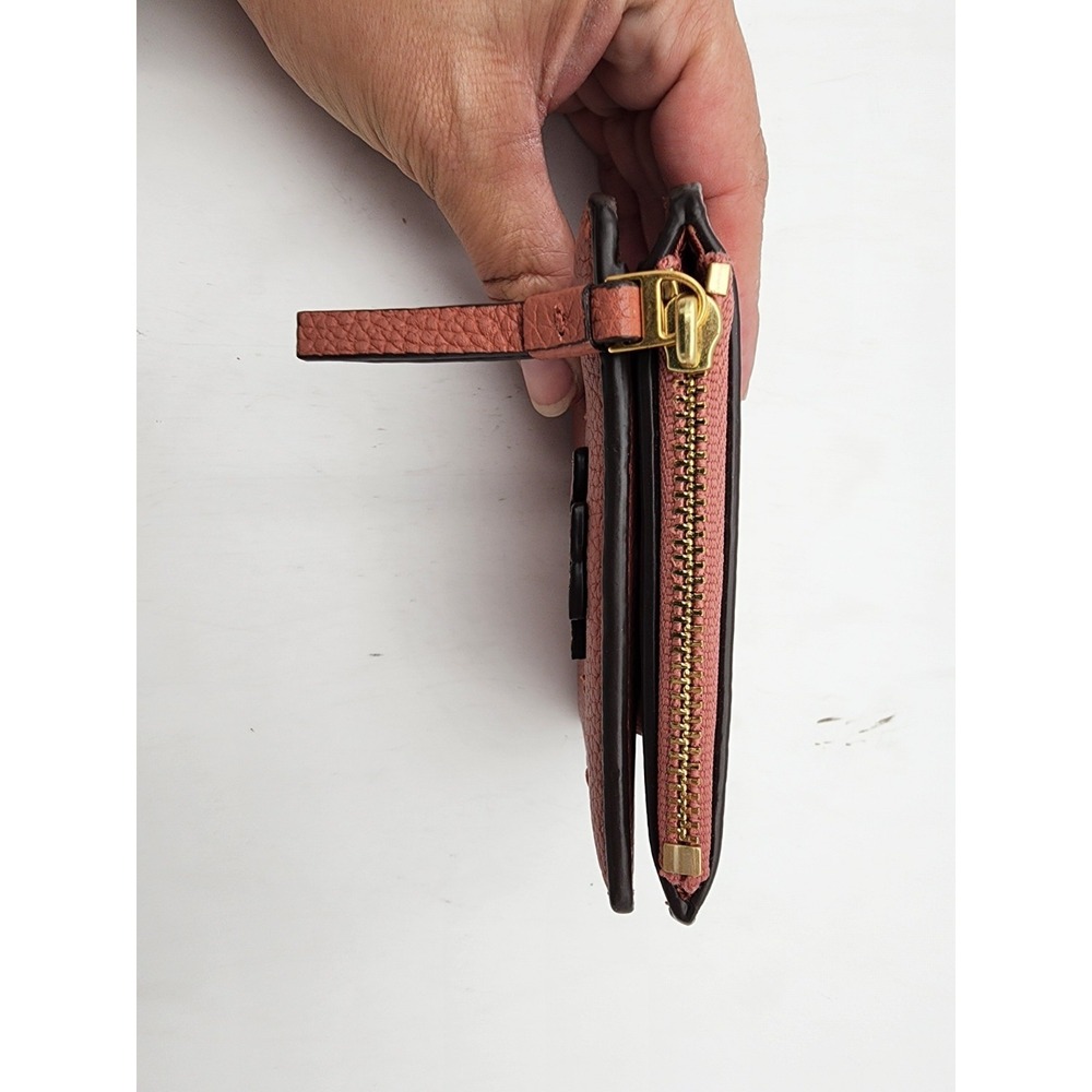 Tory Burch McGraw Mini Bifold Pebbled Leather Wallet Rosewood - Picture 12 of 14